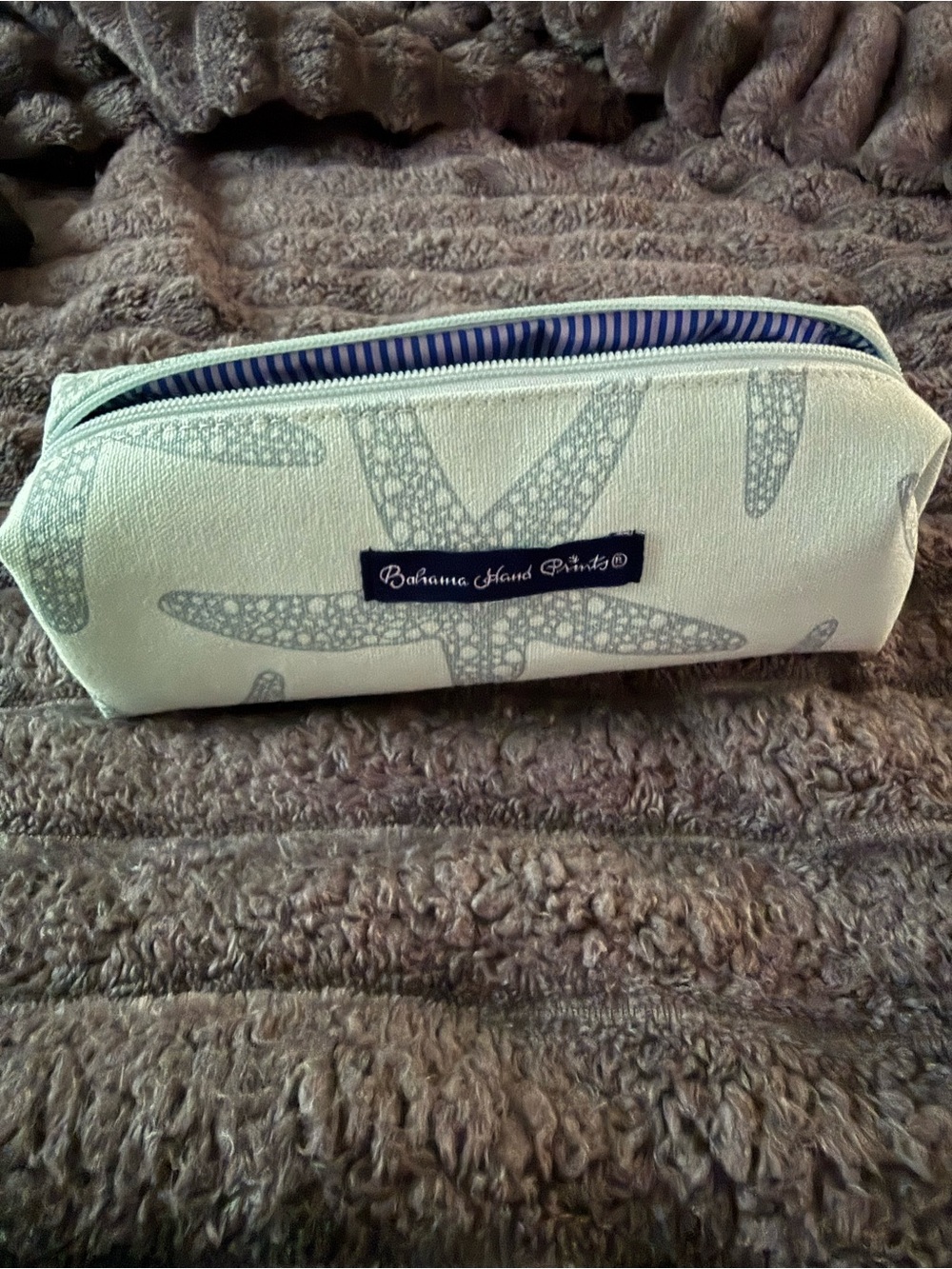 Bahama Hand Prints Starfish Canvas Zip Pouch - Cream & Light Blue